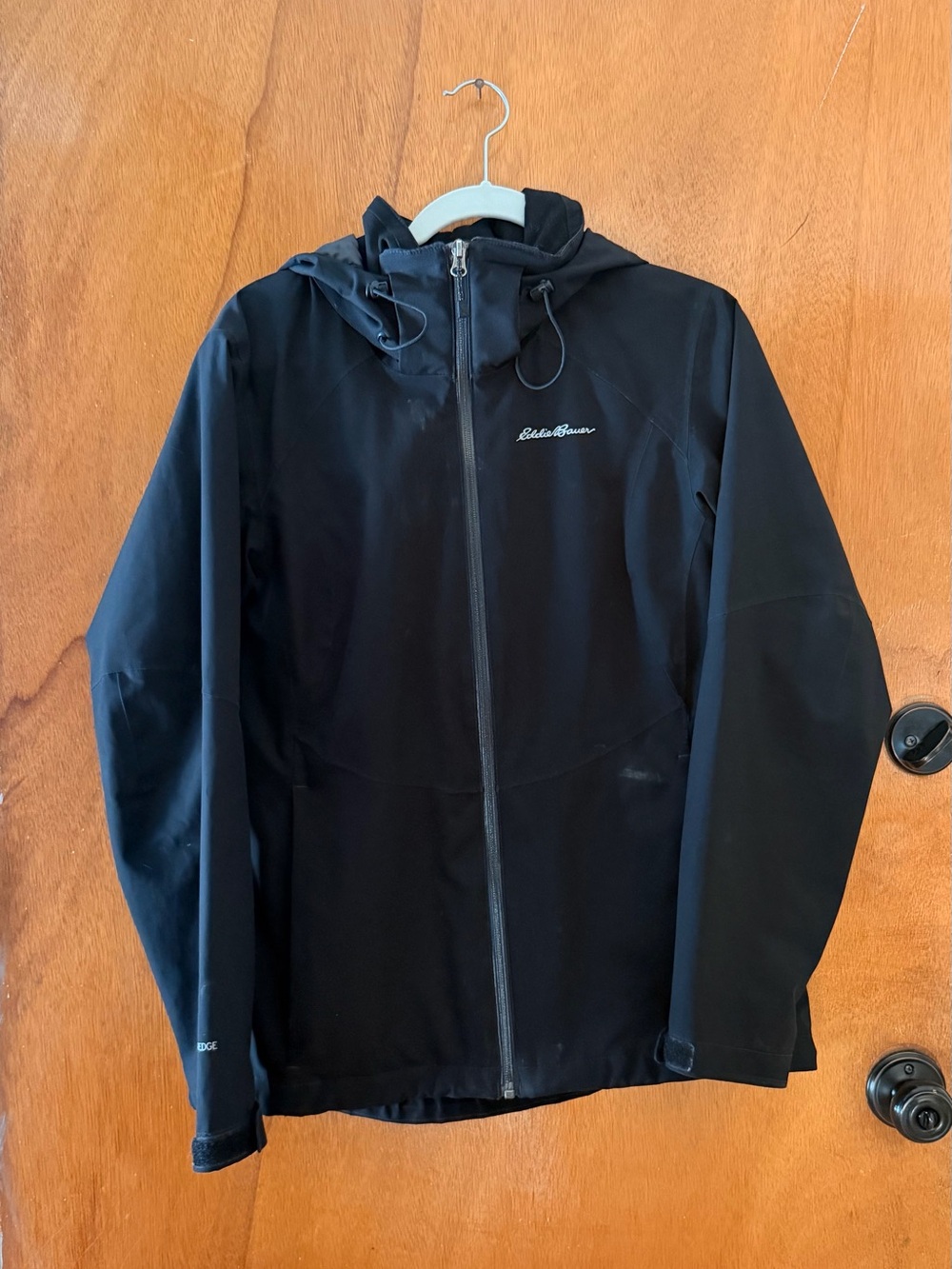 Eddie Bauer WeatherEdge Black Hooded Rain Jacket size M